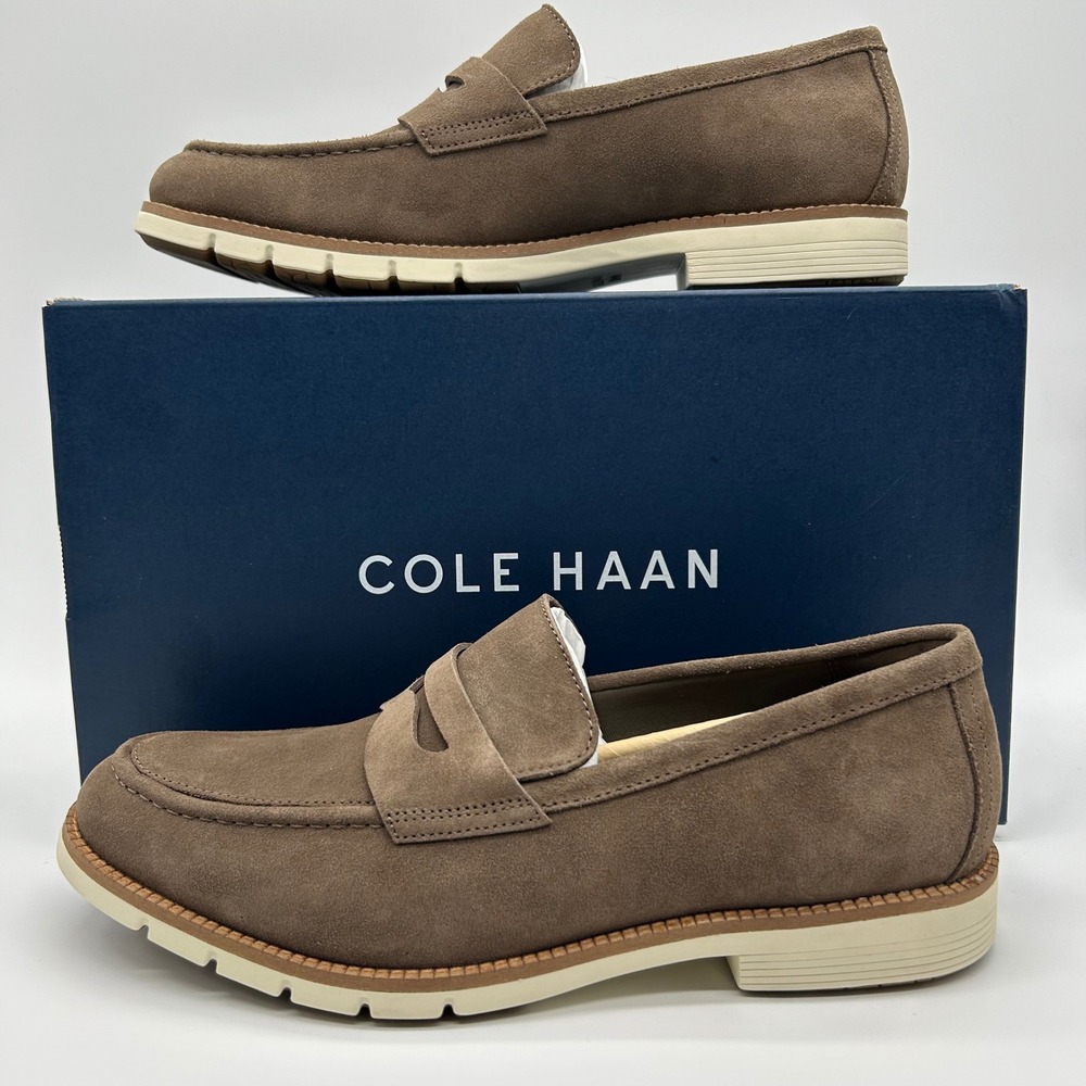 Cole Haan Flexgrand+ Penny Loafers Mens 9 Truffle Suede Ivory Shoes C41635